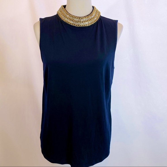Jeweled Neckline Dark Navy Top New without tags - Picture 2 of 16